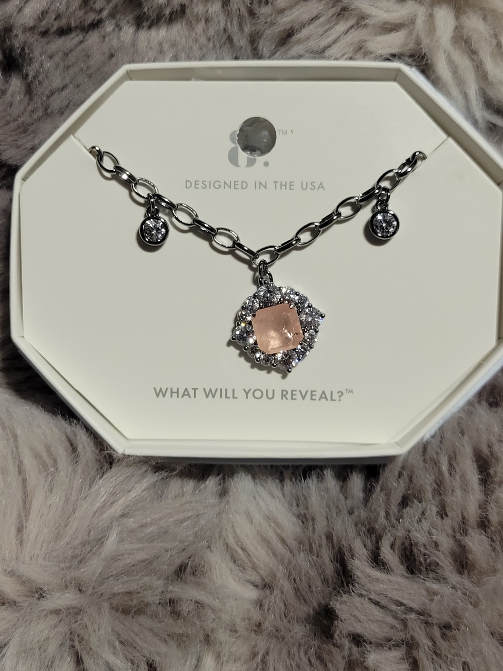 Hematite Necklace with Pink Center Stone and Halo Accents